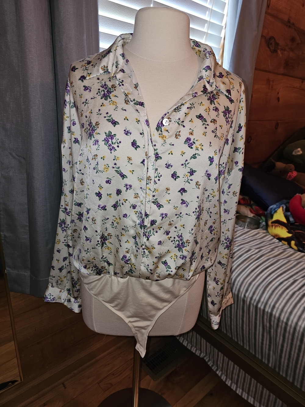 Heartloom Floral Cream Bodysuit with Purple & Yellow Accent Flowers